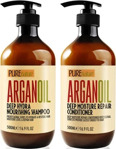 Argan Oil Shampoo and Conditioner Set - Sulfate Free Moroccan Care with Keratin  - Picture 1 of 12