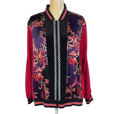 Koos Of Course Silk Floral Boho Bomber Jacket Women’s 1X Maximalism Statement  - Image 1 of 4