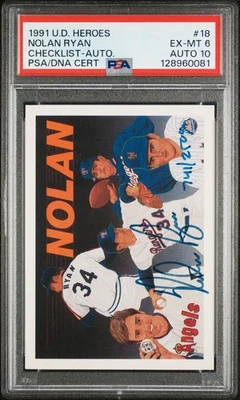 1991 Upper Deck героев Нолан Райан #18 контрольный список автограф 741/2500 PSA 6 авто 10 - Изображение 1 из 2