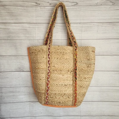 Bolso de mano de yute indio tejido trenzado bolso de mano espacio ancho almacenamiento bolsos de hombro Foto 1 de 4