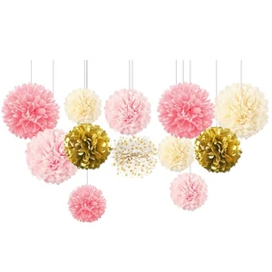 Dekorationen Tissue Pom Poms Kit, 12 Stück Rosa Gold Seidenpapier Blumen für En... - Bild 1 von 7