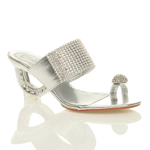 MUJERES DAMAS FIESTA NOCHE DIAMANTE MULAS CHANCLAS DEDO DEL PIE ANILLO SANDALIAS TALLA 3 36 - Imagen 1 de 5