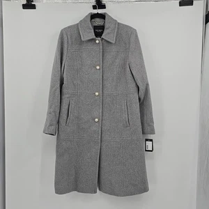 Abrigo Kate Spade New York Imitación Perla Botón Mezcla Lana Gris Jaspeado Talla L - Imagen 1 de 11