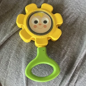 Vintage Fisher Price Baby Rassel Blume #424 Sonnenblume Spiegel Googly Eye 1973 - Bild 1 von 3