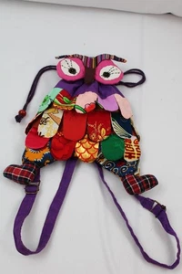 ZAINO MINI GUFO ADULTO CUCITO A MANO 14" BORSA~UNICO~MULTICOLORE~COTONE~DISEGNO - Foto 1 di 6