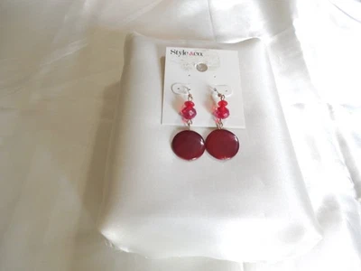 Pendientes colgantes Style & co. 2-1/4" tono dorado cuentas rojas A1068 Foto 1 de 4