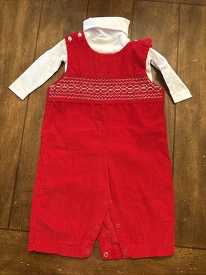 Southern Sunshine Boys Christmas Overalls + Shirt 12 Months Smocking Holiday - Image 1 of 4