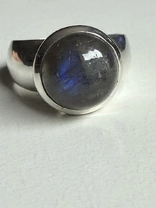 CHUNKY HEAVY STERLING SILVER LABRADORITE RING. SIZE P 1/2 - Picture 1 of 4