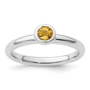 Sterling Silver Stackable Expressions Low 4mm Round Citrine Ring Size 9 - Picture 1 of 6