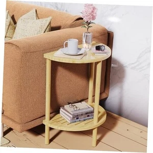 End Table, Half Moon Side Tables, Living Room Half Round 2 Tier Table Natural - Picture 1 of 7