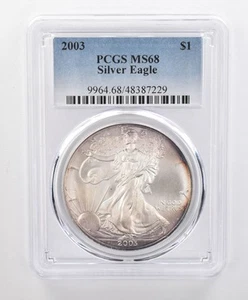 MS68 2003 American Silver Eagle PCGS Beautifully Toned Soft Purple Sheen *0145 - Picture 1 of 3