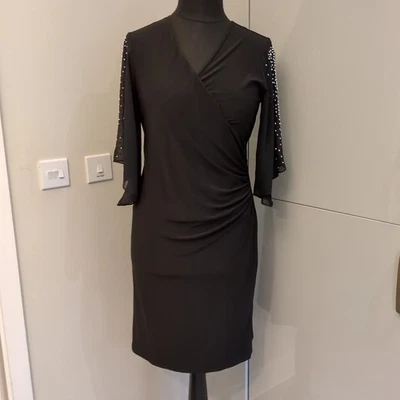 Coco Bianco Medium 12/14? Black Occasion Dress Diamante Sleeves V Neck Wrap... - Image 1 of 4