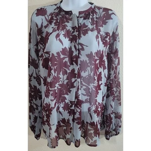 Un Nuevo Día Azul Borgoña Floral Transparente Top XXL Banda Cuello Mangas Largas Suave - Imagen 1 de 5