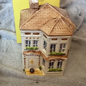 80er Vintage handbemalt Pastell Avon Stadthaus Keksdose oder Dose mit Deckel - Bild 1 von 16