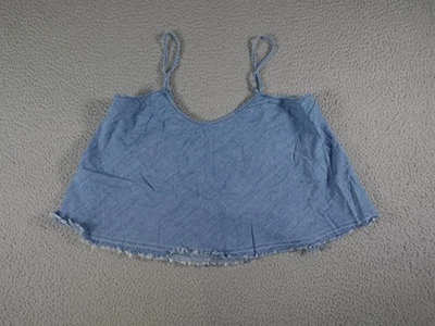 Top corto cambray cami para mujer azul medio ganchillo encaje espalda dobladillo deshilachado boho Foto 1 de 4