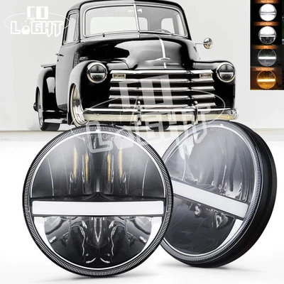 Пара круглых светодиодных фар 7 дюймов с дневным ходовым огнем поворотником для Chevy Truck 1947-1957 - Изображение 1 из 4