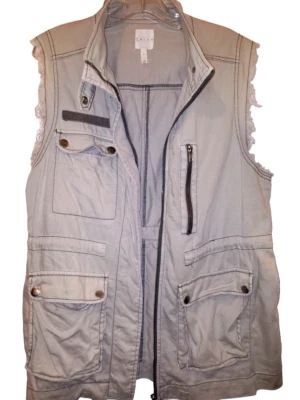 Leitch Men Distressed Vest Gray 100% Cotton Zip Front L - Image 1 of 4