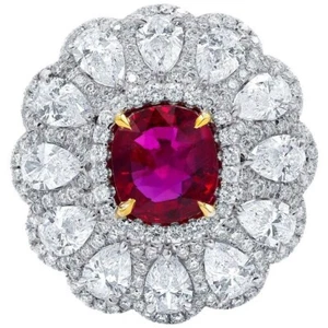 Simulated 7.25 TCW Pink Ruby & White Sapphire Floral Design Engagement Ring - Picture 1 of 7