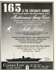 1953 Clipper Line Malmo Sweden PRINT AD Mediterranean Cruise Stella Polaris - Picture 1 of 1