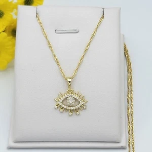14K Gold Plated Evil Eye Pendant & Chain Good Luck Protection Talisman Necklace - Picture 1 of 4