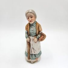 Vintage Bisque Porcelain Figurine If Elderly Lady Carrying Fruit Basket And Cane