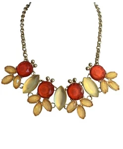 Bold Statement Necklace Red Yellow Rhinestones Gold Tone Collar Bib Adj 14-18" - Picture 1 of 5
