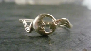 Anillo Luna con Cara Estrella Plata de Ley 925 - Imagen 1 de 4