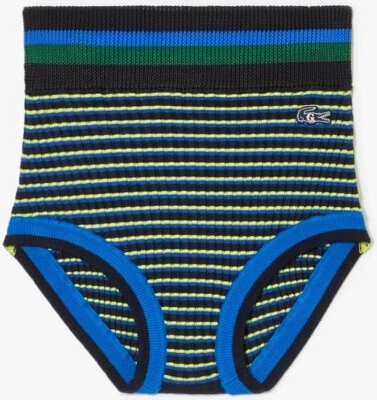 Pantalones cortos de punto acanalado Lacoste X Goop azul marino/amarillo talla 42-10 para mujer nuevos con etiquetas Foto 1 de 4