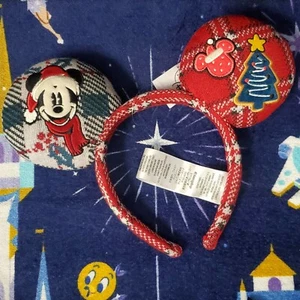 NEW Disney Parks Mickey Holiday Plaid Christmas Sweater Headband Ears NWT 2021 - Picture 1 of 3