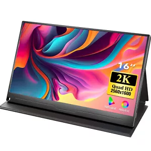 16" 2K Portable Monitor IPS LCD Second Screen HDMI USB C Display w/VESA 1500:1 - Picture 1 of 16