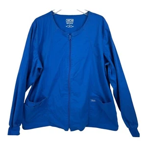Cherokee Women Size XXL Scrub Top Long Sleeve Zip Up Blue Pockets Nurse 2XL - Picture 1 of 6