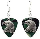 Eagle Head Charm on Guitar Pick Earrings - Choose Color - Handmade in USA