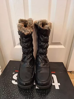 TOTES Puffer BEATRIX Tall Winter Boots Women Black 10WC Wide Calf Rabbit Fur - Image 1 of 4