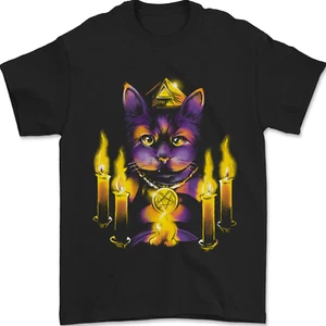 Satanic Cat Evil Feline Devil Worship Voodoo Mens T-Shirt 100% Cotton - Picture 1 of 2