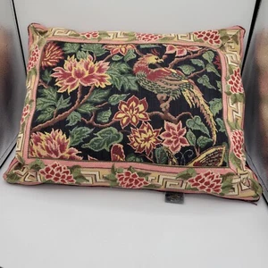 Trapestry Throw Pillow With Bird And Flowers - Picture 1 of 3