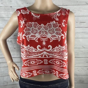 Forever 21 Contemporary Tomato Girl Crop Top Medium Red White Floral Summer - Picture 1 of 12