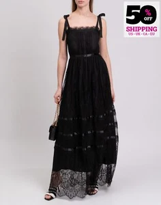 PVP €520 BLUGIRL BLUMARINE Maxi Vestido de Encaje IT44 US8 UK12 L Negro Forrado Tirantes - Imagen 1 de 8