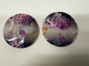 ABALONE Shell Mother of Pearl Pendant Earrings  Lot of 2 Chrysanthemum Flower - Picture 1 of 10