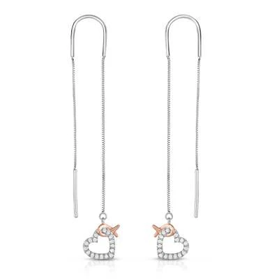1/5 Cttw Diamond Heart Dangle Threader Women's Earrings Rhodium Plated Silver - Image 1 of 4