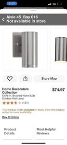 (Set of 2) Home Decorators Collection Brushed Nickel LED Outdoor Wall Lamp - Picture 1 of 1