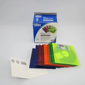Vtg Lot of 9 Office Depot 2HD IBM 3.5" Neon Floppy Diskettes 1.44 MB w/labels - Picture 1 of 3