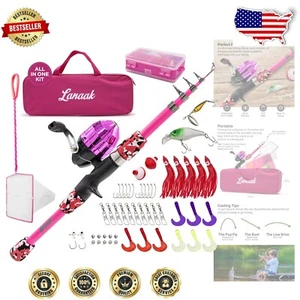 Beginner's Kids Fishing Gear Kit - Telescoping Rod, Tackle Box & Guide Included - Picture 1 of 8