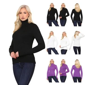 Womens Turtle High Neck Long Sleeve Ribbed Pullover Winter Sweater Jumper Top - Picture 1 of 10