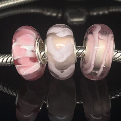 Juego de cuentas pulsera con dije de cristal de Murano rosa - Regalo de cumpleaños de plata de ley 925 Foto 1 de 3