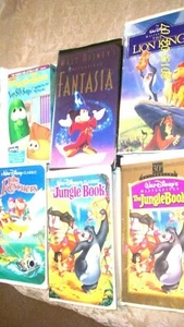 set of 6 VCR movies 2 jungle book veggie tales lion king fantasia rescuers used - Picture 1 of 7