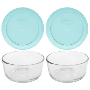 Pyrex 7202 1-Cup Glass Bowls & 7202-PC Turquoise Lids (2-Pack) - Picture 1 of 5