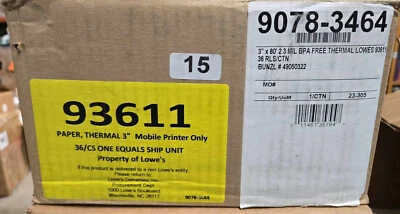 (36 Rollos) 3" x 80' 2.3 MIL PAPEL TÉRMICO LIBRE DE BPA LOWES 93611 - Rollos de Recibo Foto 1 de 2