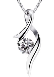 Necklace 925 Sterling Silver Pendant Necklace Cubic Zirconia Twist Heart UK - Picture 1 of 1