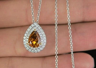 RARO Colgante Platino GIA Natural Color Naranja Diamante Forma de Pera Doble Halo Foto 1 de 4
