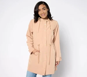 Susan Graver Petite Water Resistant Anorak Jacket with Hood Light Tan L New - Picture 1 of 1
